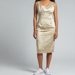 Sleeveless Gold Jacquard Sheath Dress